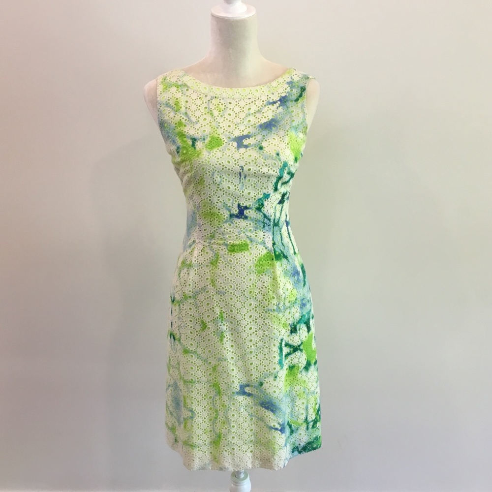 Ellie Tahari neon green embroidered dress size 2